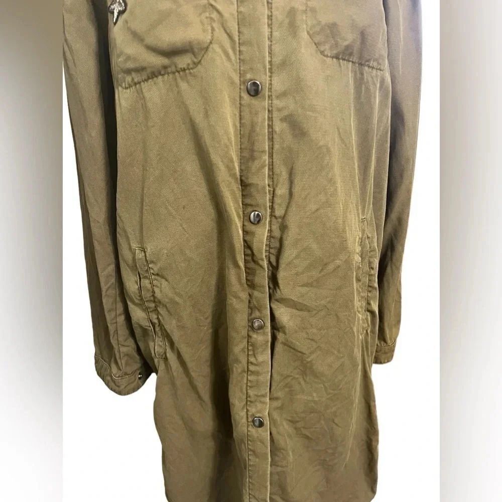Zara Olive Army Green Patch Long Duster Jacket medium - Picture 9 of 15